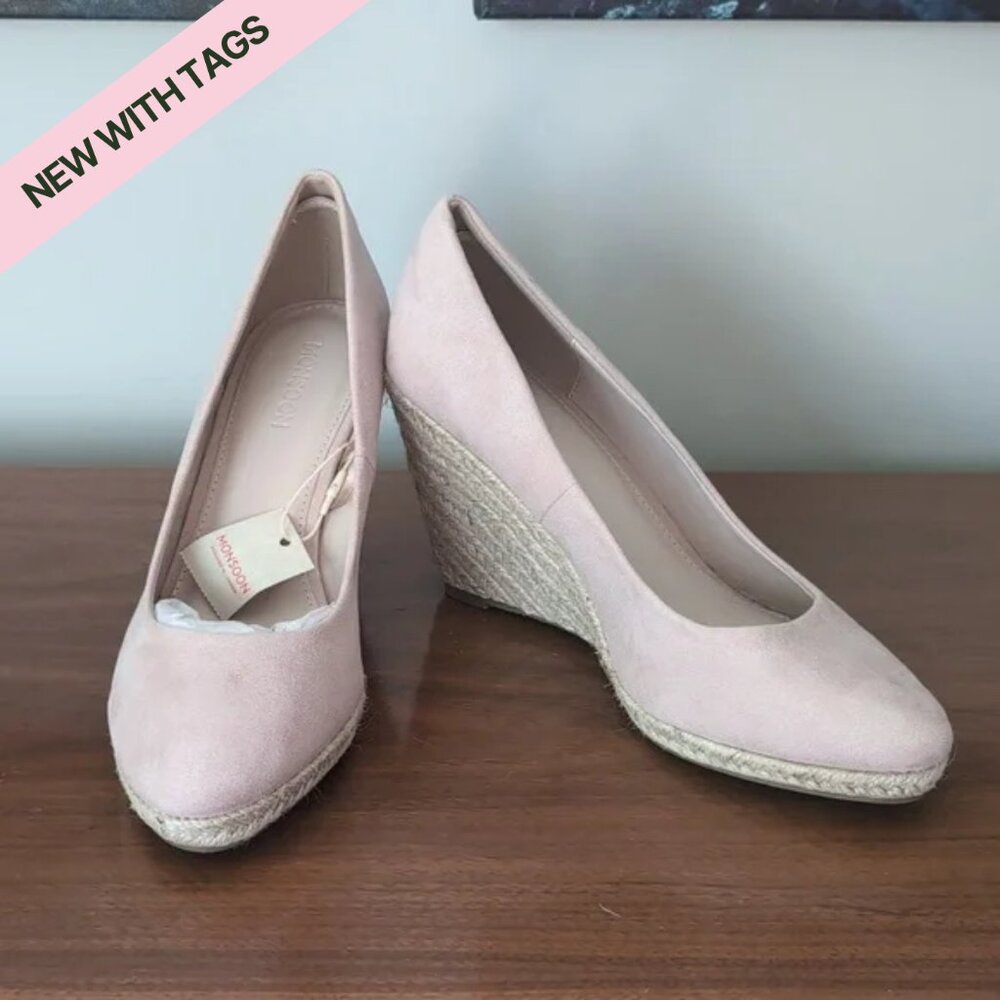 Monsoon Espadrille Wedges NWT Size US 8 Kate Middleton Light Beige